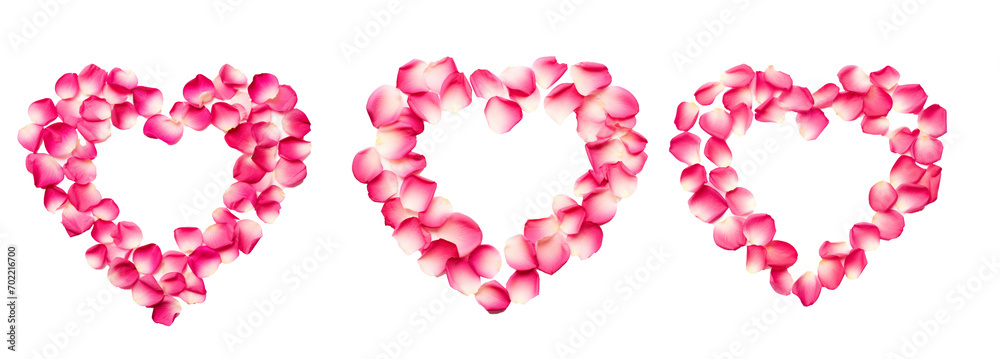 heart from rose petals isolated on white background