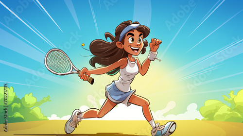 Cartoon style young tennis player girl posing © Natia