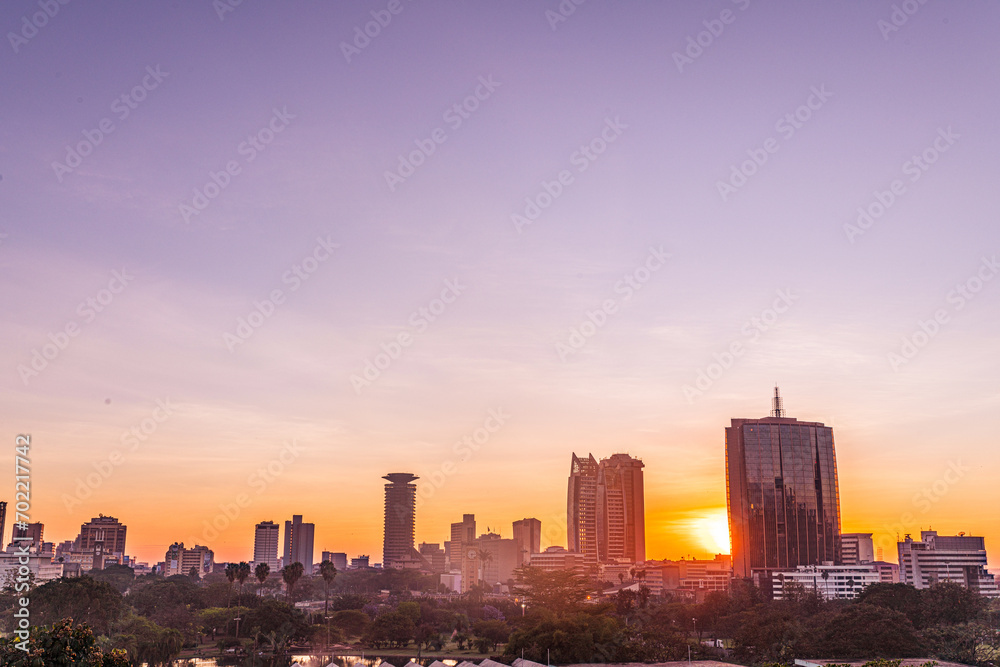 Nairobi City County Kenya's Capital Sunset Sunrise Sundowner Golden Hour Cityscapes Skyline Skyscrapers Landscapes Tall Building Landmarks In Kenya East Africa Aerial Tower High-rise Modern City House