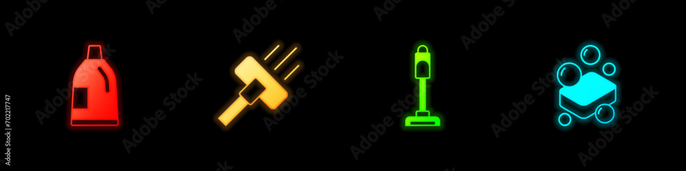 Set Bottle for cleaning agent, Vacuum cleaner, and Bar of soap icon. Vector Set Bottle for cleaning agent, Vacuum cleaner, and Bar of soap icon. Vector