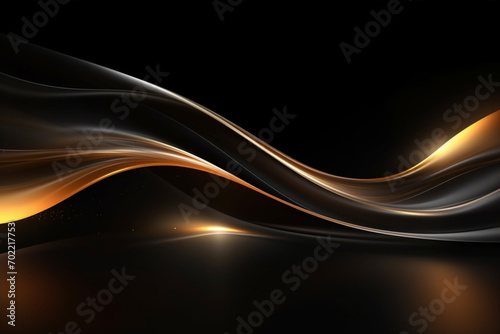 Abstract elegant gold glowing line with lighting effect sparkle on black background. Template premium award design