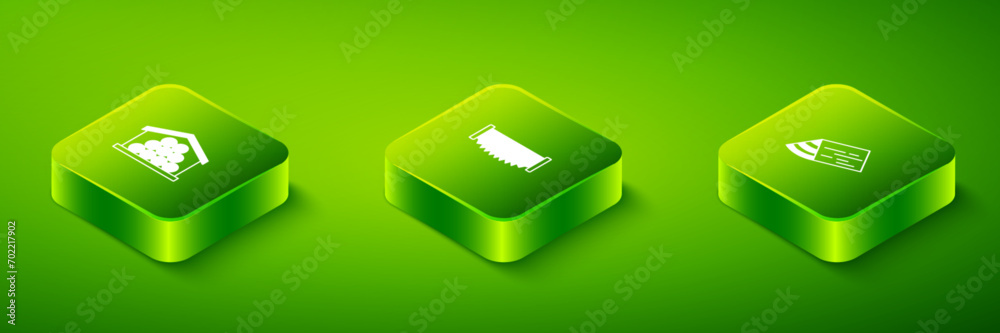 Set Isometric Two-handed saw, Wooden beam and logs icon. Vector Set Isometric Two-handed saw, Wooden beam and logs icon. Vector