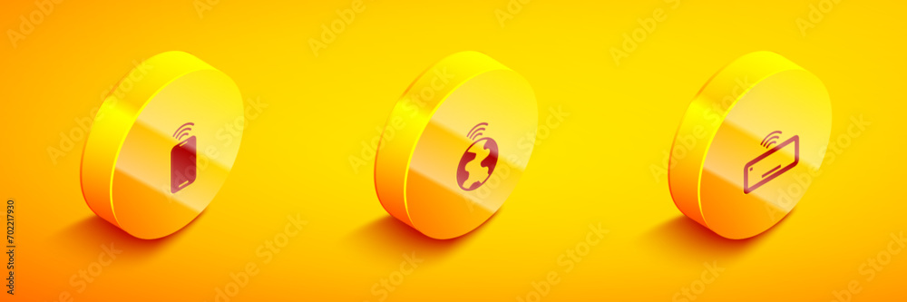 Set Isometric Mobile with wi-fi wireless, Global technology and Computer keyboard icon. Vector Set Isometric Mobile with wi-fi wireless, Global technology and Computer keyboard icon. Vector