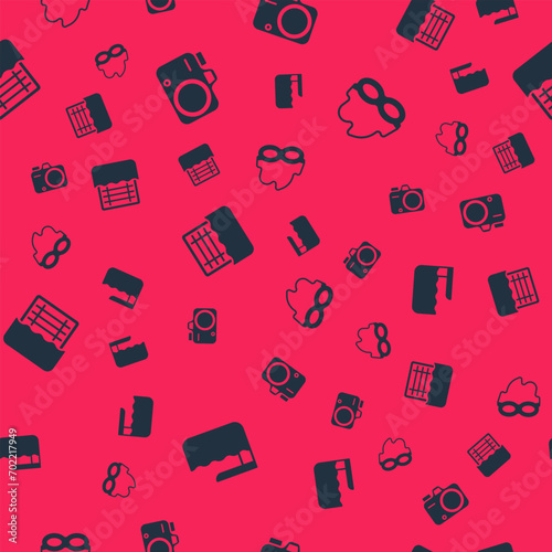 Set Diving board or springboard, Photo camera, Water polo and Glasses for swimming on seamless pattern. Vector
