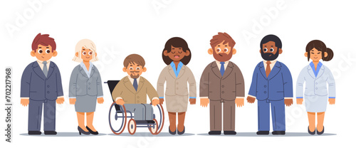 Group of multiethnic business people on isolated background. Cartoon business team in suits.