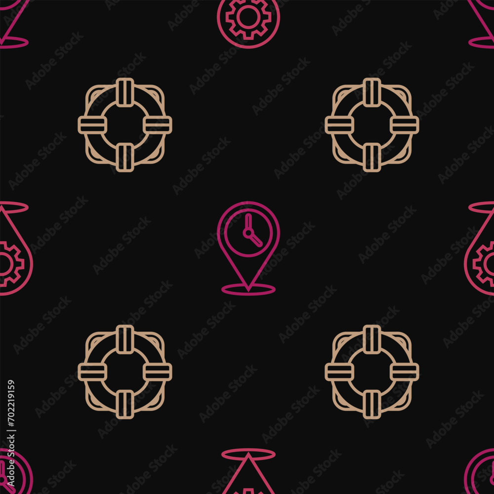 Set line Location with gear, Lifebuoy and clock on seamless pattern. Vector Set line Location with gear, Lifebuoy and clock on seamless pattern. Vector