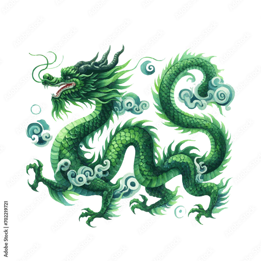 Green dragon Chinese new year symbol watercolor paint Green dragon Chinese new year symbol watercolor paint