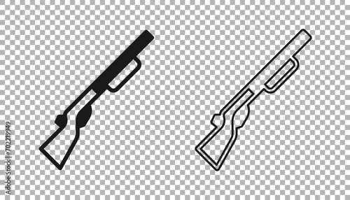Black Hunting gun icon isolated on transparent background. Hunting shotgun.  Vector