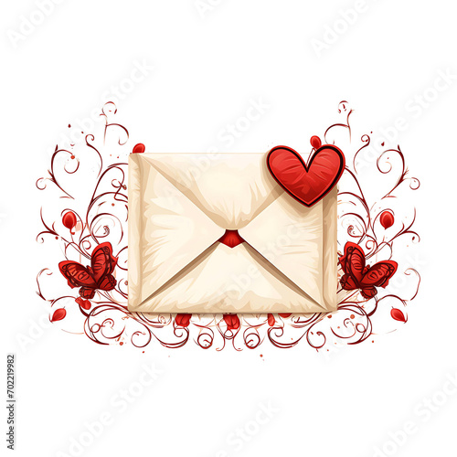 Frame of Parchment Scroll Love Letter Parchment Paper Material Crimso Clipart Isolated Design Tshirt Folded Envelove Creative Design Concept PNG Transparent Valentine Event  photo