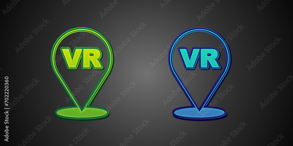 Green and blue Virtual reality icon isolated on black background. Futuristic VR head-up display design. Vector Green and blue Virtual reality icon isolated on black background. Futuristic VR head-up display design. Vector
