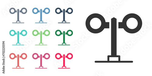 Black Train traffic light icon isolated on white background. Traffic lights for the railway to regulate the movement of trains. Set icons colorful. Vector