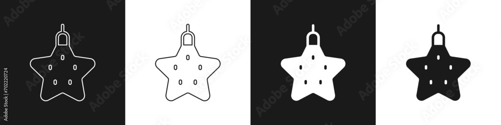 Set Christmas star icon isolated on black and white background. Merry Christmas and Happy New Year.  Vector