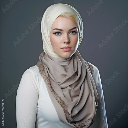 portrait of a woman with head scarf, ai generated.