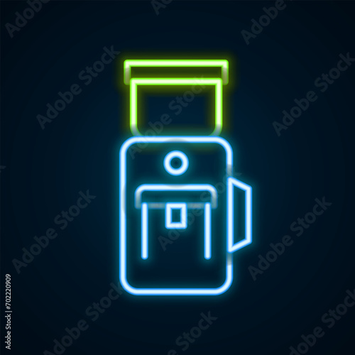 Glowing neon line Electric coffee grinder icon isolated on black background. Colorful outline concept. Vector