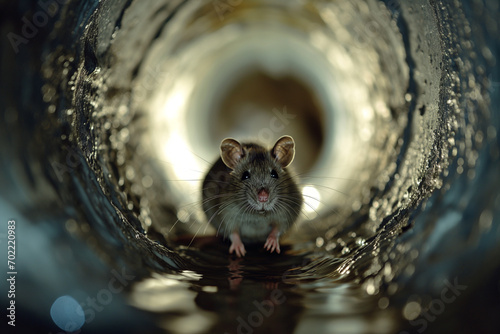 Rato em um cano de esgoto photo