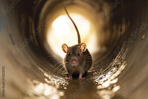Rato em um cano de esgoto photo
