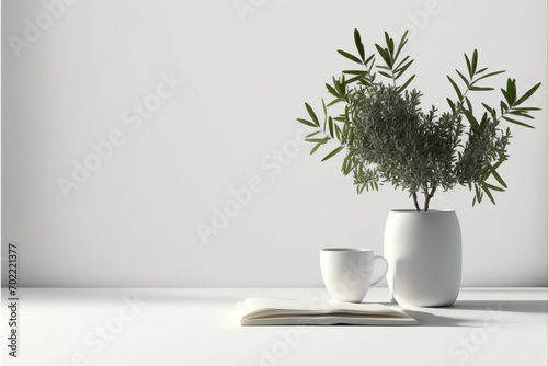 background of leaves and flowers in a vase