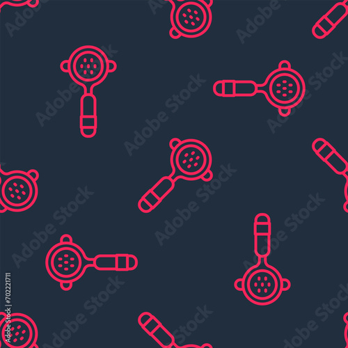 Red line Coffee filter holder icon isolated seamless pattern on black background.  Vector