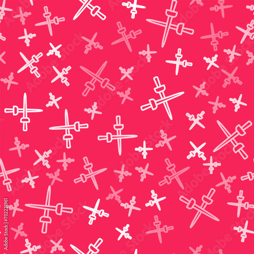 White line Fencing icon isolated seamless pattern on red background. Sport equipment.  Vector