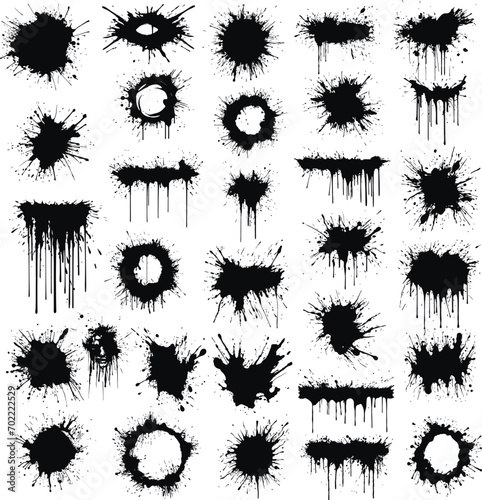 Grunge a stain black set, Drip splatter paint, paint splashes, paint streaks vector on a white background