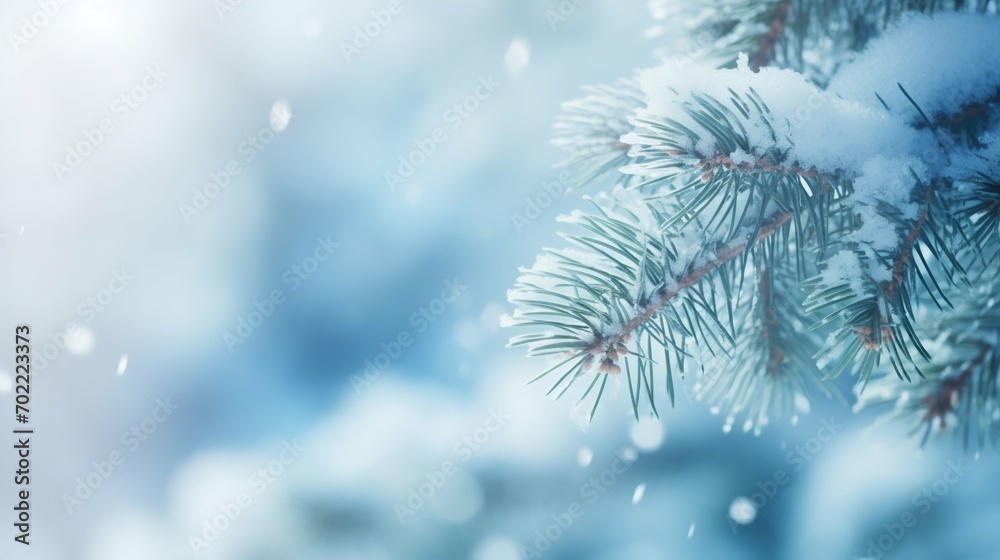 Frosty Pine Branch in Winter Wonderland. Generative ai