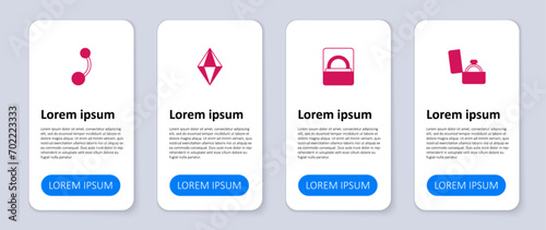 Set Diamond engagement ring in box, Gem stone and Piercing. Business infographic template. Vector