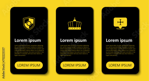 Set Crusade, King crown and Shield. Business infographic template. Vector