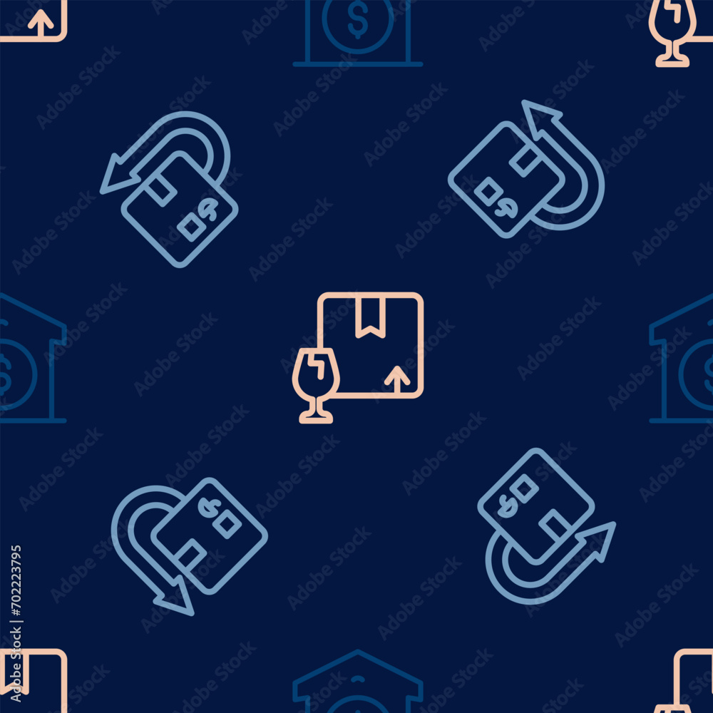 Set line Warehouse price, Return cardboard box and Package with fragile content on seamless pattern. Vector Set line Warehouse price, Return cardboard box and Package with fragile content on seamless pattern. Vector