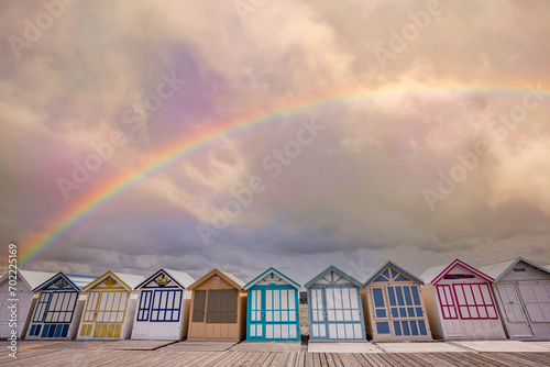 Colorful beach huts in Cayeux, Normandy, France photo