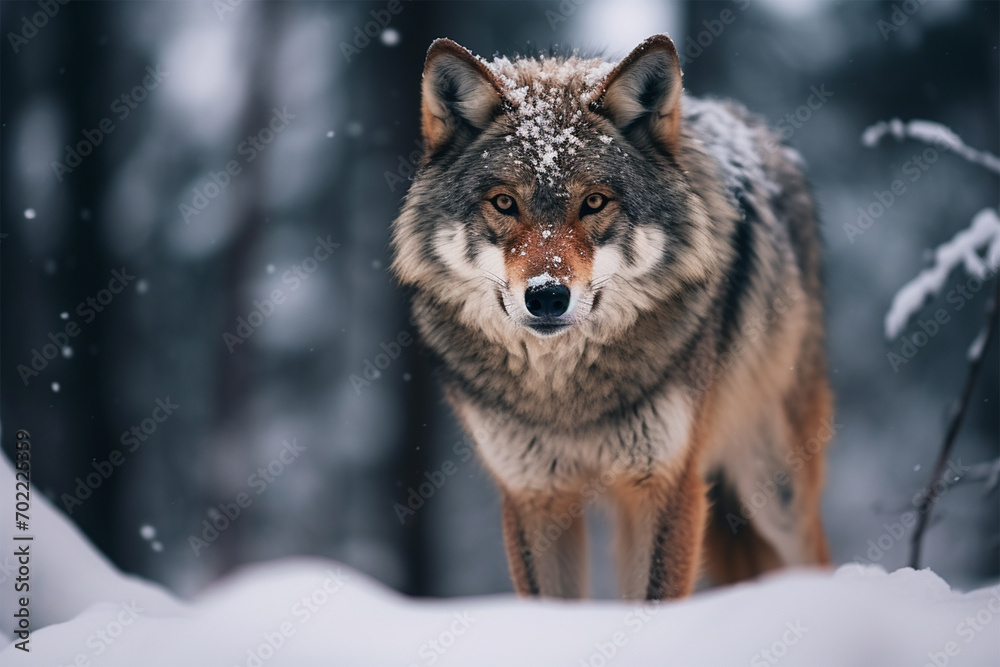 a wolf on the snow