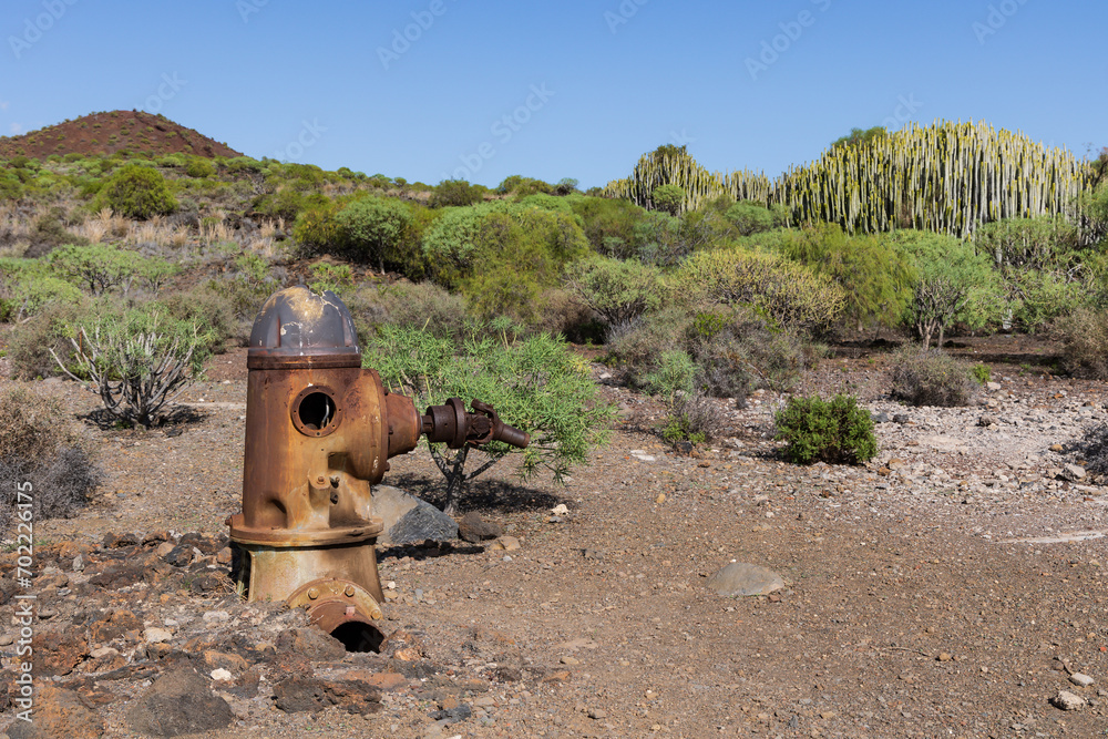 Remains of old Cueva Honda wells, Malpais de Guimar badlands, Puertito de Guimar, Tenerife, Spain