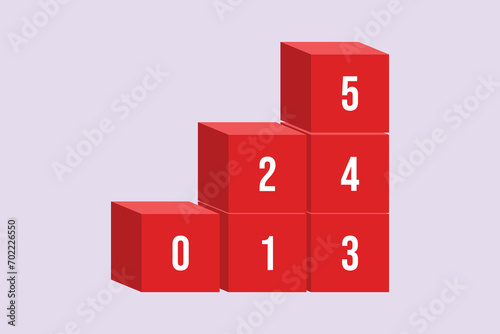 Bricks with numbers. Numeral cube concept. Colored flat vector illustration isolated.