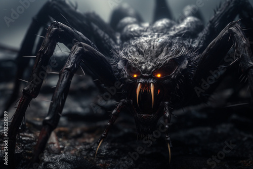 Black hairy legs fangs big spider concept scary