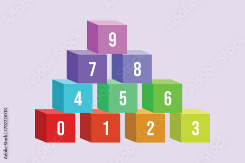 Bricks with numbers. Numeral cube concept. Colored flat vector illustration isolated.