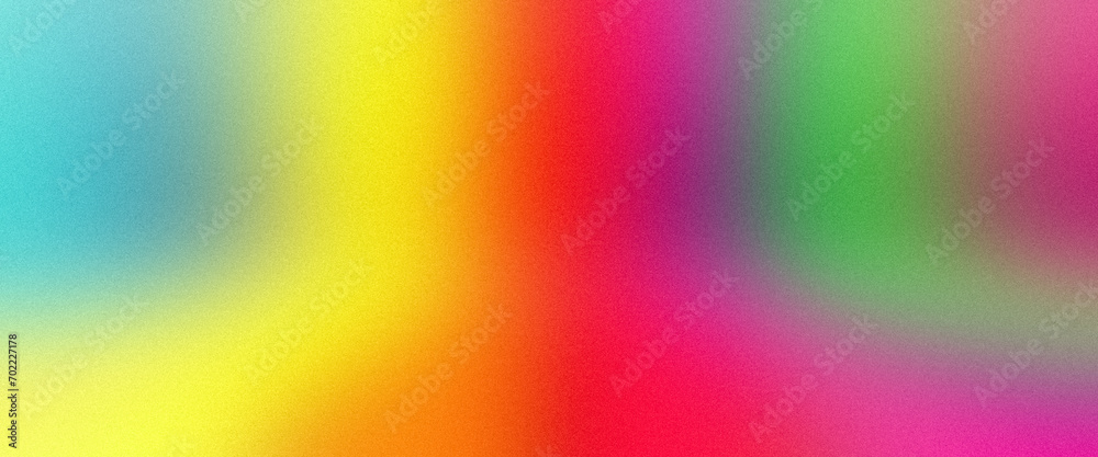 Abstract red orange pink yellow green azure ultrawide gradient grainy background. Perfect for design, banner, wallpaper, template, art, creative projects, desktop. Exclusive quality, vintage style