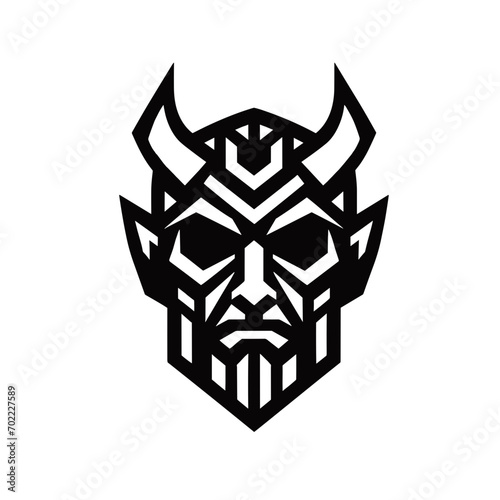 logotype of a devil, black and white, small size, isolated	
