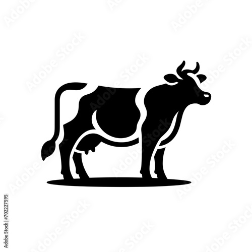 logotype of a cow, black and white, small size, isolated	
