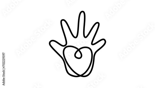 Donation symbol, hand with heart, black isolated silhouette