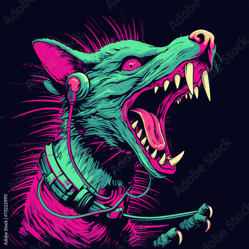 rat roaring mascot dynamic and vibrant digital artwork  wearing goggles that reflect light