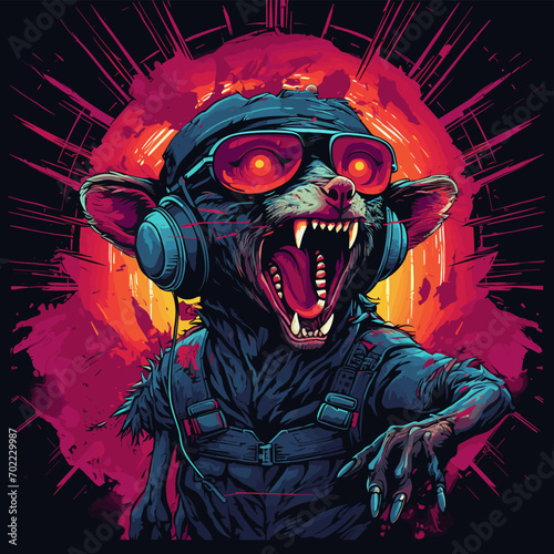 rat roaring mascot dynamic and vibrant digital artwork  wearing goggles that reflect light