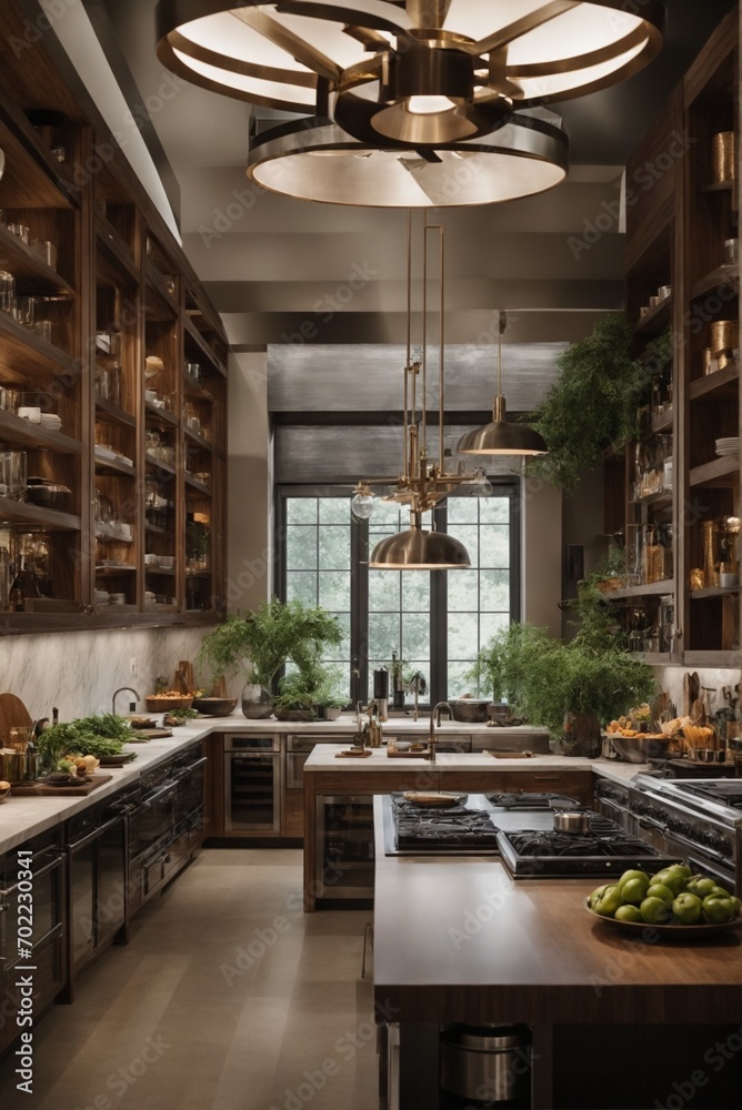 Chef's dream kitchen, professional equipment, top-of-the-line appliances, culinary workspace, gourmet kitchen, industrial kitchen, organized kitchen layout, stylish kitchen decor, luxurious kitchen, h