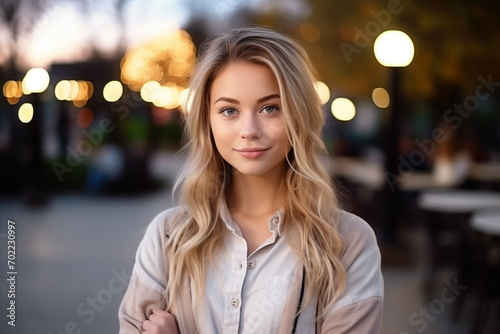 Young pretty blonde girl at outdoors in a park