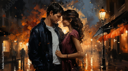 Couple in love embracing. Painting illustration.