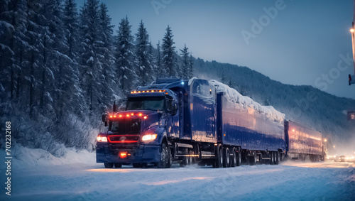Truck driving on snowy road at night © tanya78