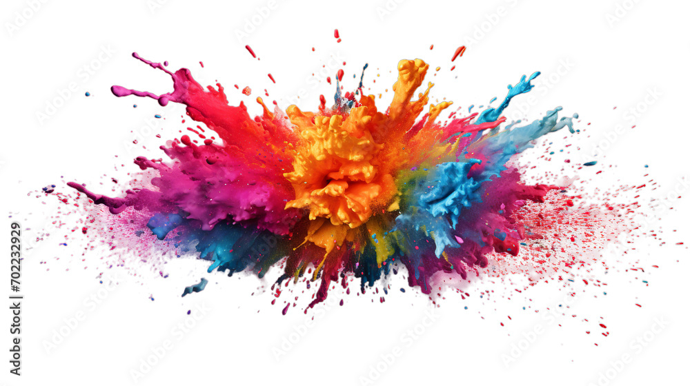 Multicolored holi powder  explosion, rainbow colors, transparent background, Generative ai - obrazy, fototapety, plakaty 