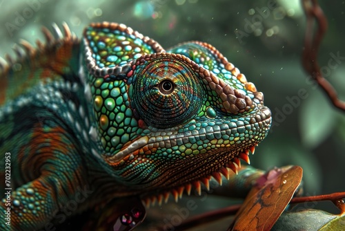 An exotic mammal, adorned in vibrant scales and adorned with fierce spikes, stands poised in the great outdoors, a testament to the diversity and beauty of the reptile world © AiAgency