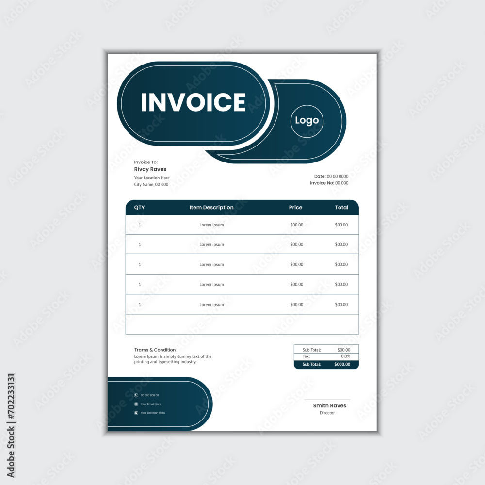 Corporate invoice design template with modern layout Corporate invoice design template with modern layout