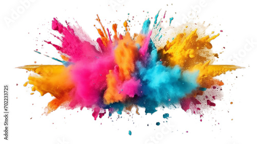 Multicolored holi powder explosion, rainbow colors, transparent background, Generative ai