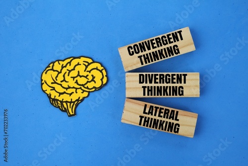 three ways of thinking. brain shape and the words Convergent thinking, Divergent thinking and Lateral thinking. There are thought to be three different modes of thinking