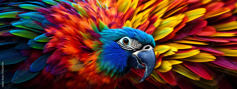 Fototapeta premium Nature's Palette: Raindrops on a Rainbow Parrot